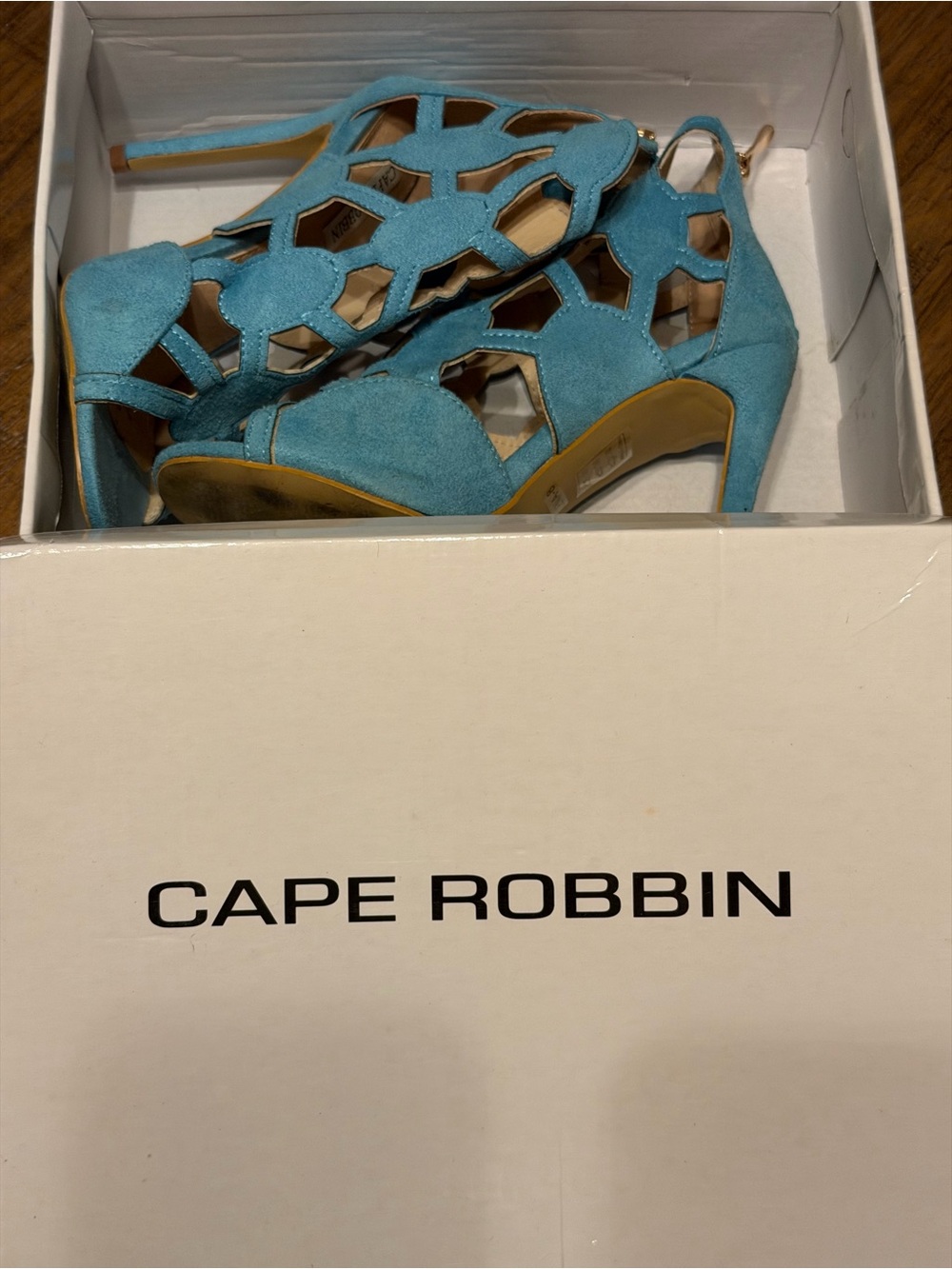 Cape Robbin Teal Cutout Suede High Heel Sandals size 6.5